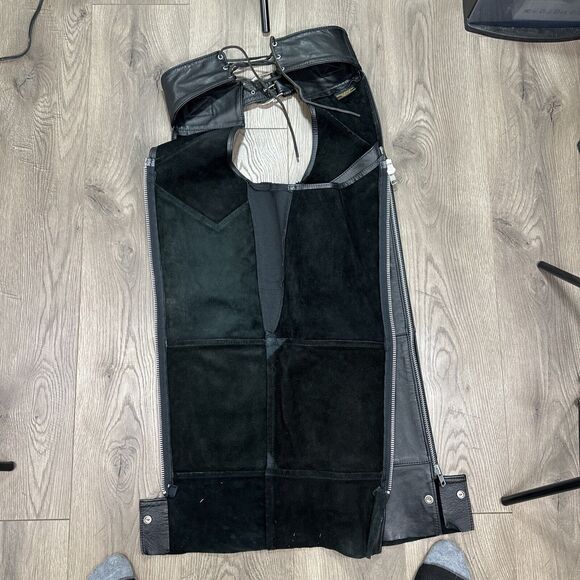 Vintage Harley Davidson Women's Black Leather Riding Chaps USA Made Size Small - Picture 10 of 13